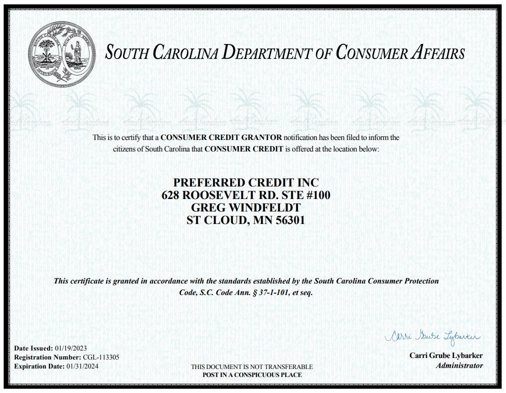 South Carolina License