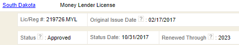 South Dakota License